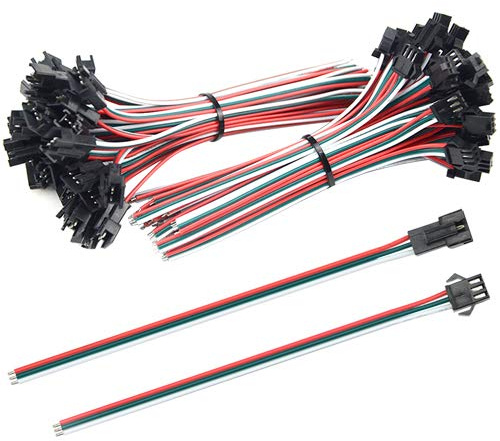 XINGYHENG 100Pcs 50Pairs 3Pin Female Male Connector Plug with Red Green White Terminal Connector Wire Cable for Light Strip 5.9’’ Compatible with JST SM