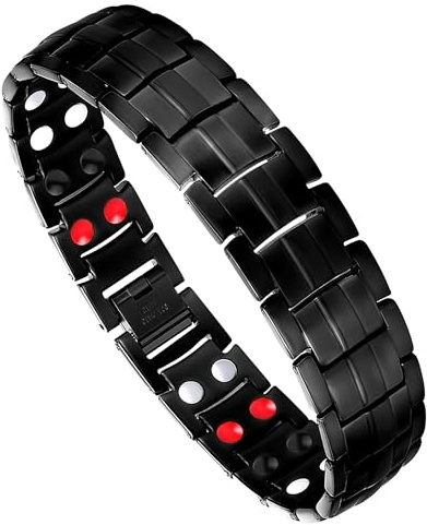 Feraco Mens Magnetic Therapy Bracelets Titanium Steel Bracelet with Double Row 4 Elements Magnets