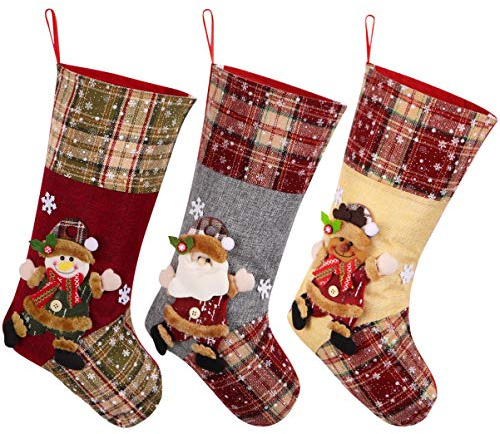 Toyvian Christmas Stocking,Big Xmas Stockings Decoration,18.7 Santa Snowman Reindeer Stocking Christmas Decorations and Party Accessory Set of 3