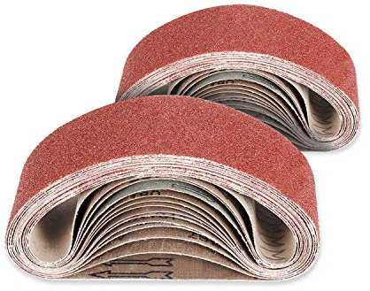 Jellas 26 PCS Aluminum Oxide Sanding Belts, 75 X 533 mm 40/60/80/120/180/240 Assorted Grits for Belt Sander and Grinder