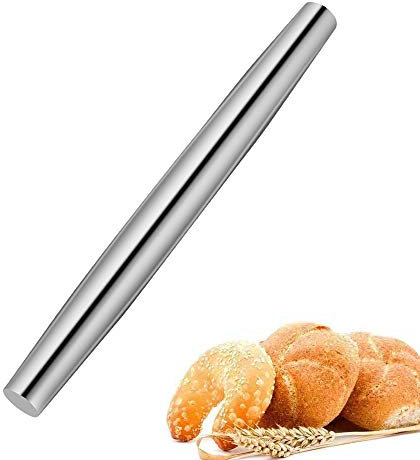 NASNAIOLL French Rolling Pin For Baking,16.7Stainless Steel Tapered Design Baking Dough Roller, For Bread Cookie Pizza Cookie and Pastry Dough(Silver）