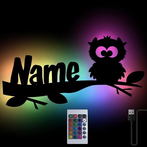 Namofactur personalisierte Eulen-Lampe Eule auf Ast aus Holz
