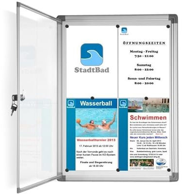 Floordirekt | Tableau d'affichage en aluminuim, vitrine d'affichage avec serrure à clé | Tableau arrière magnétique - Porte avec serrure - Cadre en aluminium | 9 x A4