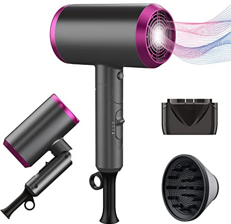 Travel Hair Dryer with Diffuser, Professional Hairdryer Low Noise Lightweight Blow Dryer for Curly Hair Concentrator with 2 Speed, Heat and Cool Setting for Women Men Home Salon Gift