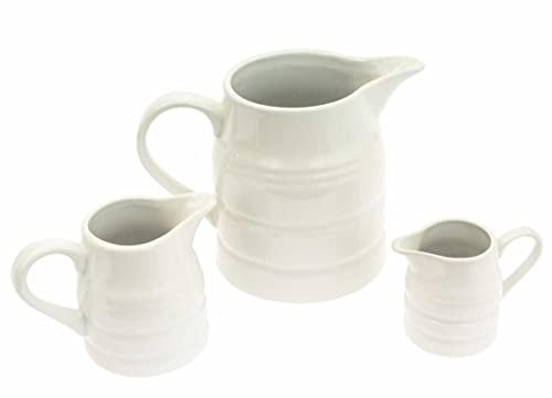 Set of 2 Traditional Churn Jug Ceramic Porcelain White 0.25 to 2 Pint Jug Cream Tea Coffee Water Serveware Kitchen Home (0.25 Pint)