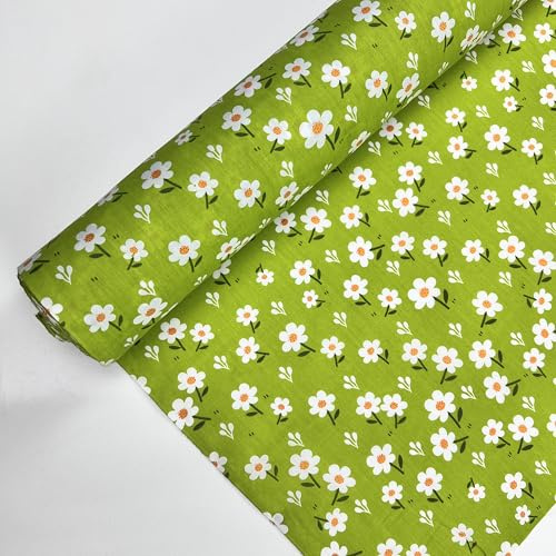 PYRHAN LTD Poly Cotton Fabric by The Metre Sewing Cotton Dress Fabric Batik Fabric by The Metre UK Flower Fabric Dressmaking Fabric Pink Polycotton Yellow Black Blue Daisy Quilt Sewing (Lime Green)