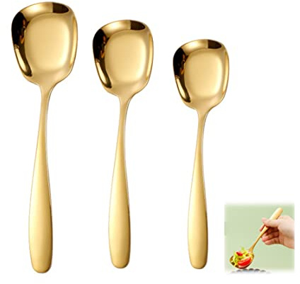 3 St Fyrkantig Soppsked, Bordsskedar, Speciell Fyrkantig Design, Spegelpolerad, Kreativ Fyrkantig Skeduppsättning, Dessertskedar, Te Skedar, Mode Servis Skedar För Fest (Gold)