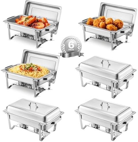 VEVOR Juego de Platos de Frotamiento Rectangulares 6x7,5 L Calentador de Bufé de Acero Inoxidable Calentador de Alimentos Juego Completo 12 Soportes de Combustible para Bufé Hotel Catering Restaurante