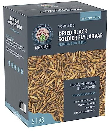 Worm Nerd WN62 2LB Dried Black Soldier Fly Larvae Non-GMO High Protein and Calcium Treat for Chickens, Birds, Reptiles, Amphibians, Fish