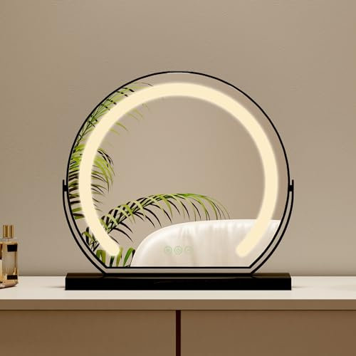 S'AFIELINA Hollywood Vanity Mirror 360° rotation Dressing Table Mirror with Lights Round ф40cm Touch Screen Control Vanity Mirror with 3 Colors Dimmable Adjustable Brightness Makeup Mirror, Black