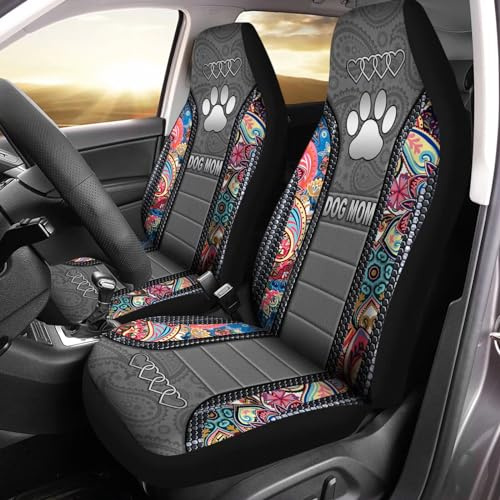 Gearider Dog Mom Paw Boho Floral Print Car Seat Covers, Waterproof Soft Universal Fashionable Car Seat Cushion Cover, Fit for Almost Vehicle