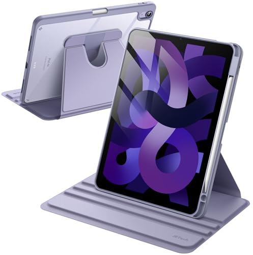 JETech Roterande Fodral för iPad Air 11-Tum M4/M3/M2 (2026/2025/2024), Air 5/4 (2022/2020 5:e/4:e Generationen 10,9-Tum) med Pencil Hållare, 360 Grader Roterande Stand Case Klar Tillbaka (Lila)