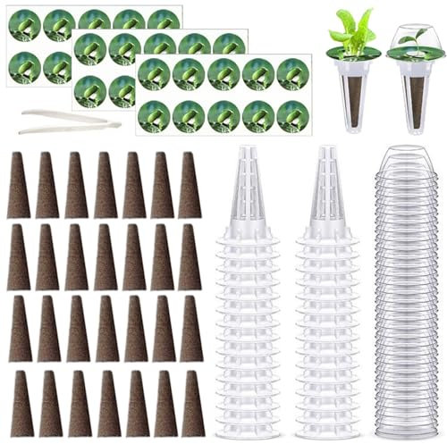 Marooma Kit de Dosettes de Graines Hydroponiques, Kit D'accessoires de Jardin Hydroponique, Paniers de Culture, Couvercle Isolant Transparent, étiquettes D'éponges de Culture de Plantes
