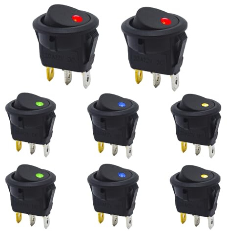 Senvenelec 8Pcs 3 Nadeln Kippschalter, Kippschalter DC 12V 20A Auto-Kreisschalter, mit LED-Licht, Kippschalter, 4-farbig.
