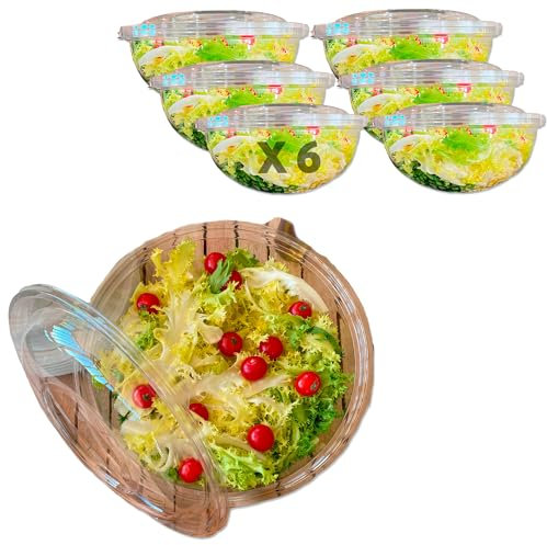 Table'Colors Pack de 6 Saladiers Réutilisables 4,5 L avec 6 Couvercles - Fabriquée en France - Dur transparent et recyclable - Idéal pour Salades et Fêtes - Étanche et solide