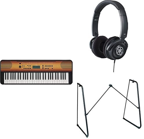 Yamaha Digitalkeyboard PSR-E360MA, Maple — Digitales Einsteiger-Keyboard im Paket mit HPH-150-Kopfhörern und L-2C-Keyboardständer
