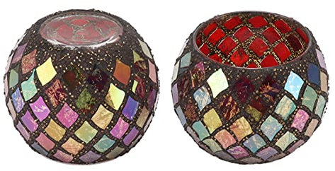 Bougeoir en Verre Mosaïque Vintage, Support de Bougie Chauffe-Plat fabriqué à la Main avec Base épaissie, Idéal pour la Décoration de la Maison, Les Fêtes et Les événements Festifs