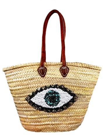 Produktbild itsisa Korbtasche Strandtasche Pailletten Auge - Shopper, Einkaufskorb, Flechtkorb