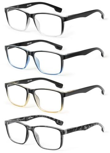 JOLISU Paquete de 4 Gafas de Lectura para Hombre con Bisagra de Resorte, Anti Cansancio de los Ojos/UV Lectores Cuadrados Grandes y Anchos para Hombre(1.75)