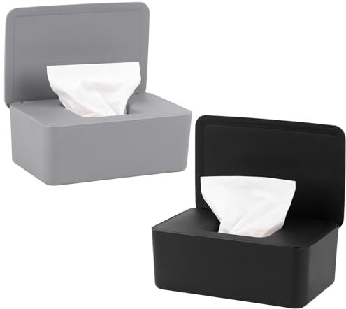 Anruyi 2PCS Scatola per Fazzoletti con Coperchio, Porta Tovaglioli, Scatola Porta Salviette, Rettangolare Portafazzoletti, Salviette Umidificate Dispenser Tinta Unita Nera e Grigia