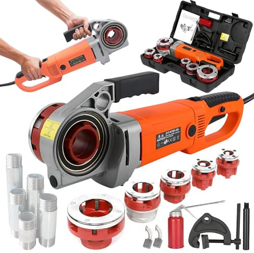 SAIYERUS Filettatrice per Tubi Elettrica Portatile 6 Matrici (1/2-2), Filiera Elettrica 2300W, Filettatrice Elettrica Portatile 22 Giri/Min, Infila Tubi Elettrici Adatto per Settori di Industrie