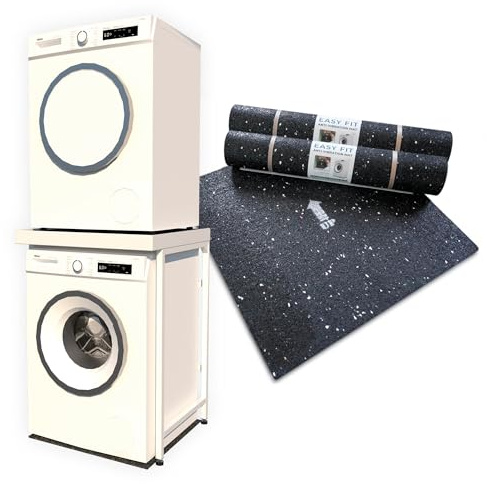 Norvic Appliance Stand - White with Worktop, Anti-Tip Plinth +2 Anti-Vibration Mats (600×600×8mm) | Heavy-Duty Washing Machine Stand & Universal Stacking Kit | Washer & Dryer Pedestal for Laundry