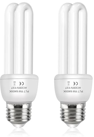 Akynite E27 Energy Saving Bulb 11W Daylight White 6400k, E27 Screw 2U CFL Low Energy Light Bulbs, ES Compact Fluorescent Stick Bulbs, AC 220-240V, not dimmable, 2pcs