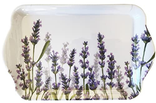 Ambiente Bandeja de melamina de 13 x 21 cm, diseño de lavanda, para decorar y servir, pequeña bandeja para servir café, té, desayuno, decoración de mesa de primavera y verano, bandeja decorativa