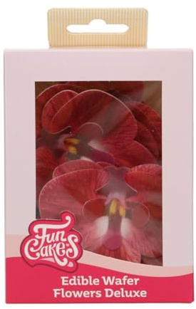 FunCakes Edible Wafer Flowers Essbare Blumen, Orchid Red, 10 Stück | Rote Orchideen aus Essbarem Papier, Gebrauchsfertig, Essbare Blumen für Torten, Kuchen, Cupcakes und Desserts