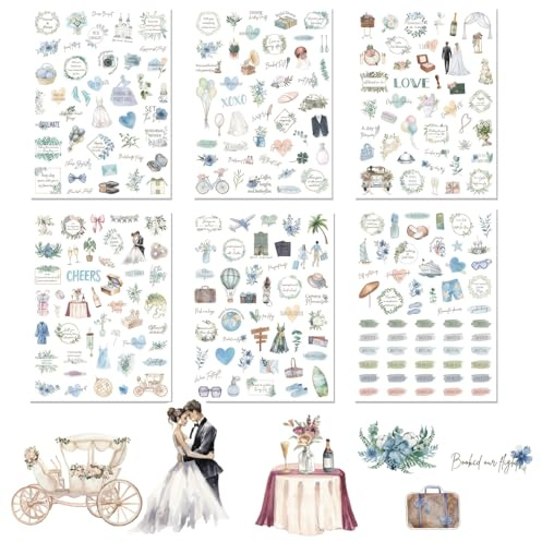 ALLY-MAGIC Sticker Gästebuch Hochzeit(273 Motive), Aufkleber Hochzeit für Fotoalbum, Hochzeitsaufkleber für Bullet Journal Vintage Hochzeitssticker E21-LSHLCHTZ (Blau)