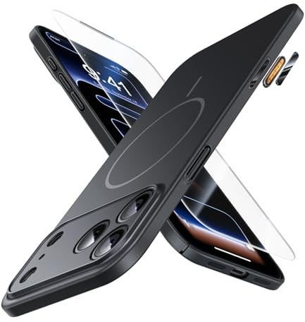 JUESHITUO Ultra Dünn für iPhone 17 Pro Hülle mit Kameraschutz für Magsafe [Camera Control Button] [mit 1 Stück Schutzfolie] [TOP Magnetkraft] Kratzfest Handyhülle Slim Case Schwarz