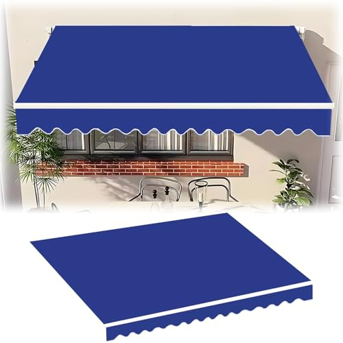 Tela de repuesto para toldo de sujeción al aire libre para balcón y terraza, impermeable, con cenefa, disponible en color azul oscuro, tamaños 1,54 m (6,5 x 3,5 m)