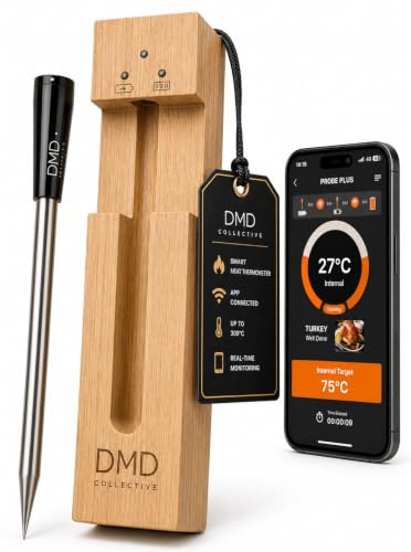 DMD Collective - Meat Probe, Wireless Meat Thermometer with Temp Alarm | Smart App Monitoring, Preset Meat Modes, 1°C Accuracy, IP67 Waterproof Probe, For BBQ, Grill, Oven & Smoker