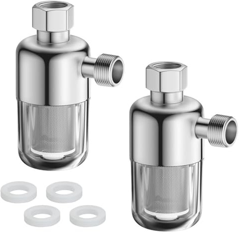 Filtro de agua para ducha, 2 unidades de 1/2 pulgadas, filtro de cal reutilizable, filtro antical con elemento de filtro de acero inoxidable de 40 μm, filtro antical para calentadores de agua