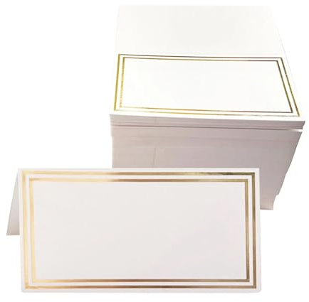 Table Place Cards 50Pcs - White Blank Name Cards for Wedding, Party, Dinner Reception Seating, Food, Home Decorations, Office (Gold)