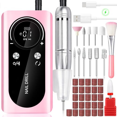 Fresa per Unghie Professionale 45000 Rpm, 13 in 1 Lima Unghie Elettrico Con Display Lcd, Velocità Regolabile, Portatile,Ricaricabile Micromotore, Kit per Manicure E Pedicure