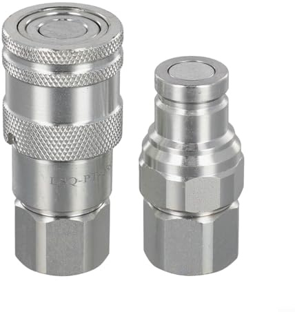 Honseadek FF Ensemble d'accouplement rapide hydraulique à face plate – pour raccords filetés NPT 1/4 3/8 1/2 3/4, connecteurs hydrauliques industriels avec vanne de chasse d'eau, acier au carbone (G3