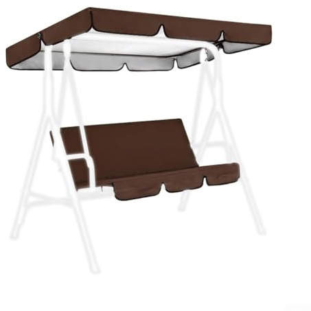 Eawfgtuw For 190T Waterproof Garden Swing Canopy Set for 3-Seater with Seat Cover, UV Resistant Polyester Taffeta, 190 x 132 x 15 cm & 150 x 50 x 10 cm, For Easy(coffee)