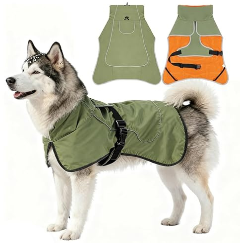 Hunderegenmantel wasserdicht & windfest - Einstellbar für kleine, mittelgroße, große Hunde - Leicht & atmungsaktiv (Armeegrün, M)