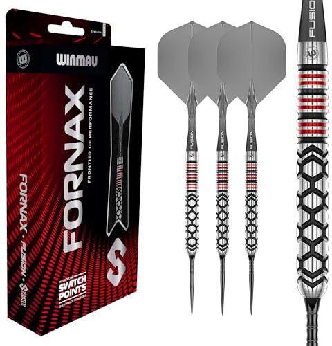 WINMAU Darts Fornax Serie 22 g stålspetspilset | 90 % volfram dartsset | Byt spetsteknik | Parallella rör | 2x utbytbara spetsar (våg/slät) snabbväxlingssystem