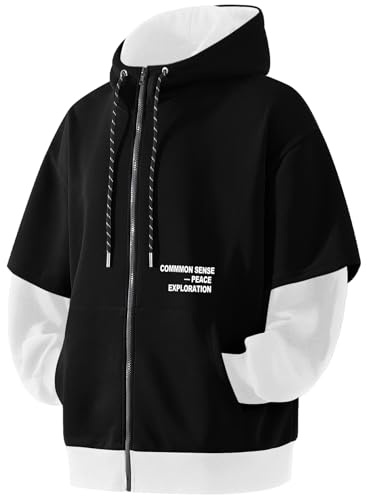 RUIZEHONG Men's Zip Up Hoodie Color Block Sweatshirts Casual Loose Fit