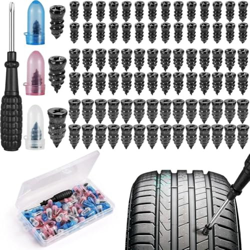 Tire Repair Rubber Nails Kit, 85pcs Screw in Tire Repair Plugs Fast Self Service Tire Repair Tools, Tire Repair Rubber Nail for Car Motorcycle, Truck, Tractor Tire