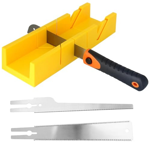 Miter Box and Saw Set with 3 Miter Saws, Small Hand Saw & Mini Hacksaw Combo, Hand Saw for Wood Cutting, Miter Saw Box for Precise Miter & Bevel Cuts in Light-Duty Projects, Cuts Thin Metal