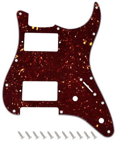 Banworks Strat HH Pickguard 2-Pot Square Corner Humbucker Routes, Fits Covered & Uncovered Humbucker Pickups, 4-Ply 11-Loch Scratch Plate for Fender Squier Strat ST JT/HB-33 Dark Brown Tortoiseshell