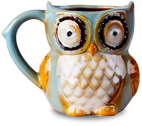 Greencherry Kaffeetasse Eule, Tee, niedlich, Zyan, 341 ml cyan