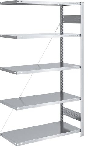 eurokraft | Steckregal | Bauart leicht | einseitig | HxBxT 2000 x 1000 x 600 mm | verzinkt | Anbauregal