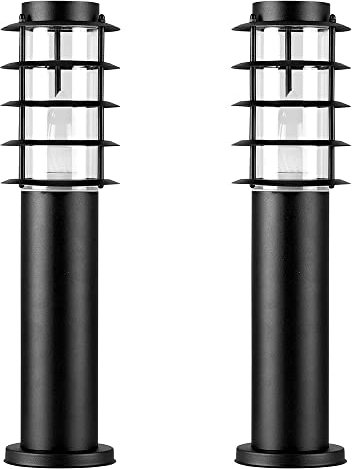MiniSun | Pair of Modern IP44 Rated Outdoor Black Stainless Steel Bollard Lantern Light Posts | Outdoor Lights & Home/Garden Improvements Essential |
