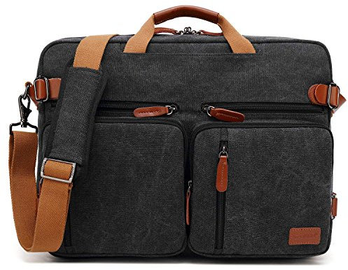 CoolBELL umwandelbar Aktentasche Messenger Bag 17.3 Inch Laptop Tasche Rucksack Umhängetasche Reise Schultertasche für Männer / Frauen,Canvas Schwarz