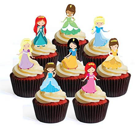 Princess Theme Edible Cupcake Toppers - Wafer Cake Decorations (Pack of 24)