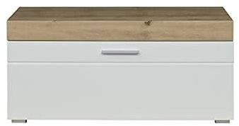 trendteam smart living - Amanda - Kommode - Weiß Hochglanz - Schuhschrank mit 1 Klappe - Sitzbank - (BxHxT) 91 x 42 x 38 cm - silberfarbene Griffe